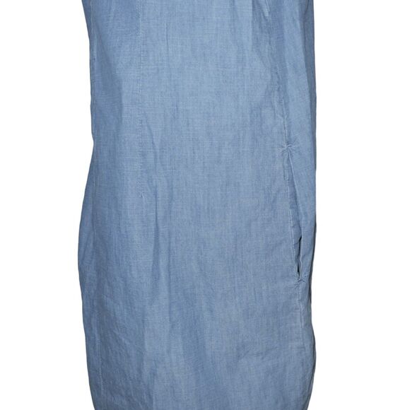 J. Crew Sz 12 Chambray Short Sleeve Dress Shoulder Ruffle Preppy Knee Length EUC - Picture 9 of 13